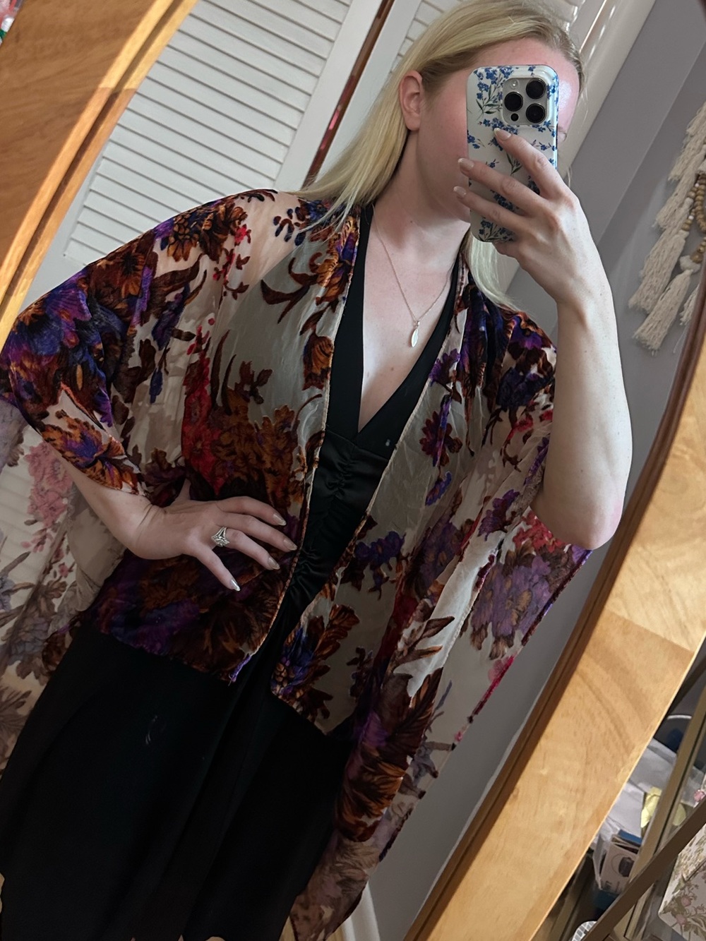 Earthbound Trading Co Velvet Burnout Floral Kimono Shawl